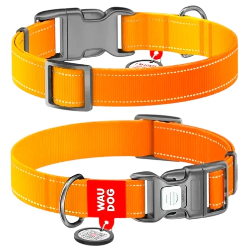 Нашийник для собак Waudog Nylon Mono нейлоновий світловідбивний з QR-паспортом 25-35см/15мм помаранчевий