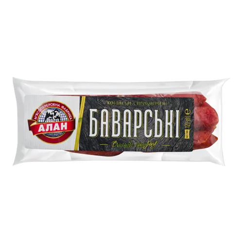 Ковбаски Баварські Алан сиров'ялені м'ясні 120г