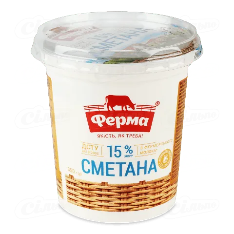 Сметана «Ферма» 15%, стакан, 200г