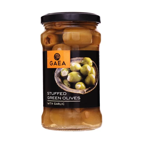 Оливки Gaea зелені фаршировані часником,295г