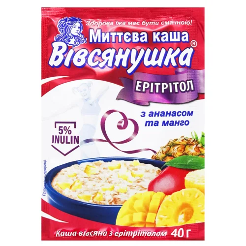 Каша вівсяна з ерітрітолом, манго та ананасом Вівсянушка 40г