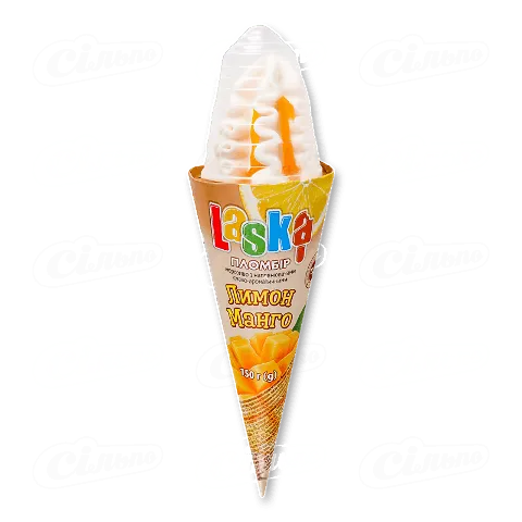 Морозиво Laska «Лимон-манго» у вафельному ріжку, 150г