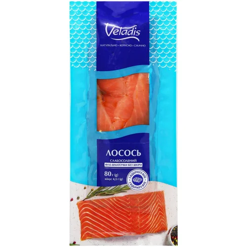 Лосось Veladis слабосолений філе-шматочки без шкіри 80г