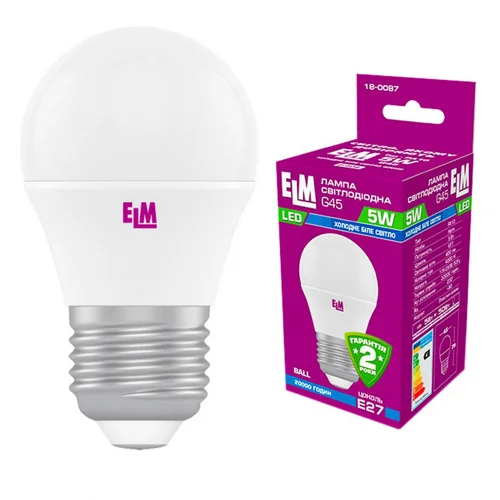Лампа ELM Led сфера 5W PA10 E27 4000 D45 18-0087
