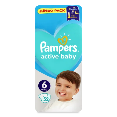 Підгузки Дитячі 13-18кг 6 Active Baby Pampers, 52шт, в/ґ