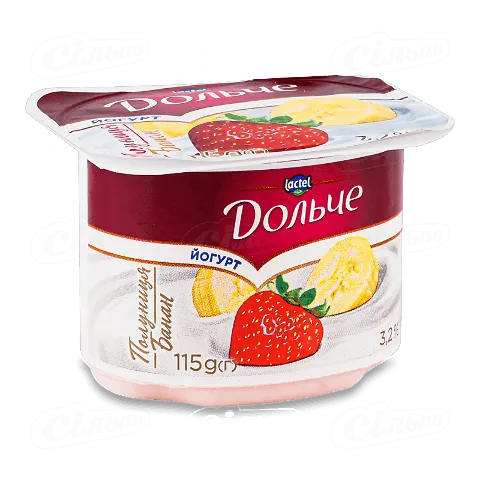 Йогурт Дольче полуниця-банан 3,2% стакан, 115г