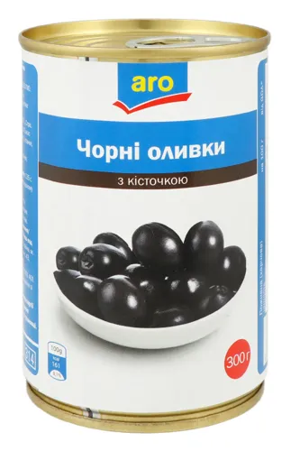 Оливки чорні з кісточкою Aro з залізній банці 300г