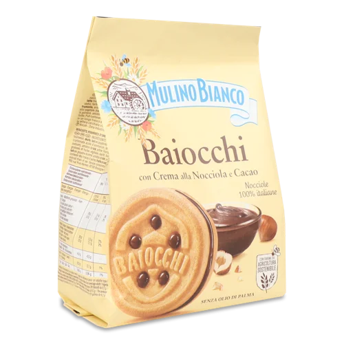 Печиво-Сендвіч Mulino Bianco Baiocchi Шоколадно-Горіховий Крем, 150г