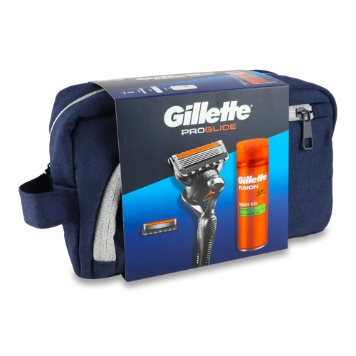 Косметичний Набір Бритва Proglide + Гель для Гоління Sensitive 200мл + Косметичка Fusion 5 Gillette, в/к