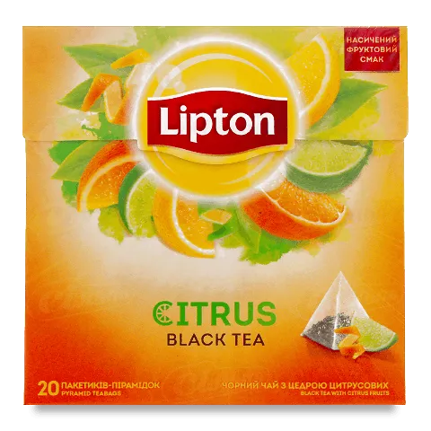 Чай чорний Lipton Pyramids Citrus з цедрою цитрусів, 20*1,8г/уп