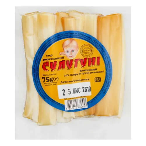 Сир 30% розсольний копчений Сулугуні Первомайський МКК вищого ґатунку 75г