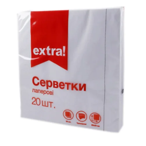 Серветки паперові Extra! Білі, 20 шт./уп.