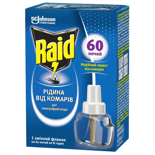 Рідина проти комарів Raid для електрофумігатора 60 ночей 43,8мл