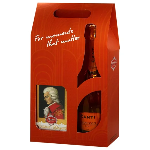Вино ігристе Canti Prosecco D.O.C. Millesimato біле сухе 10,5% 0,75л та Цукерки Reber Mozart Chocolate Kugeln