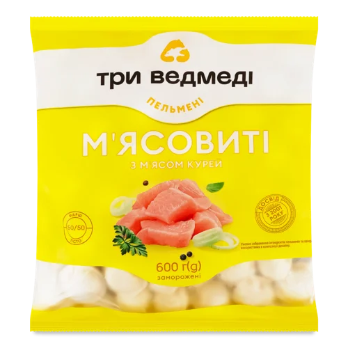 Пельмені З М'ясом Курей В/ґ Три Ведмеді 600г