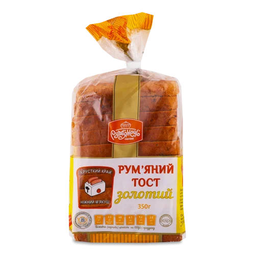 Хліб Тостовий Формовий Золотий Рум'яний, Порційний, 350г