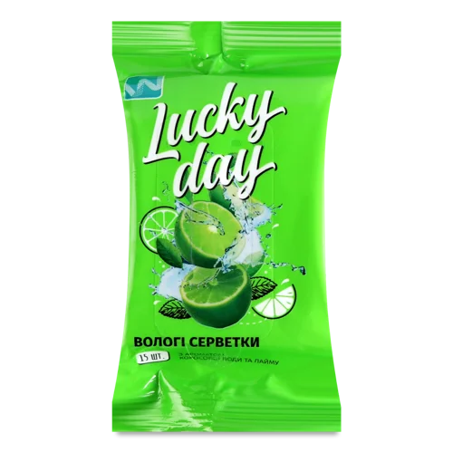 Вологі Серветки З Ароматом Кокосової Води Та Лайму Lucky Day, 15шт