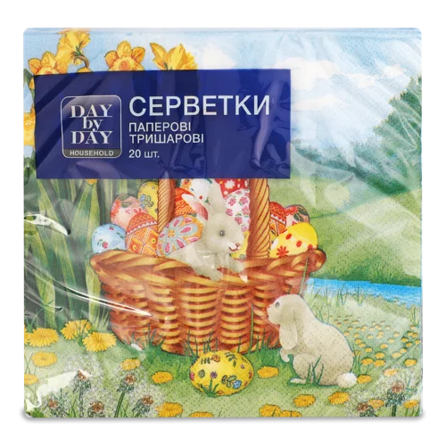 Паперові Серветки 3-шарові з Тисненням Пасхальні Мотиви, 33х33см, 20шт