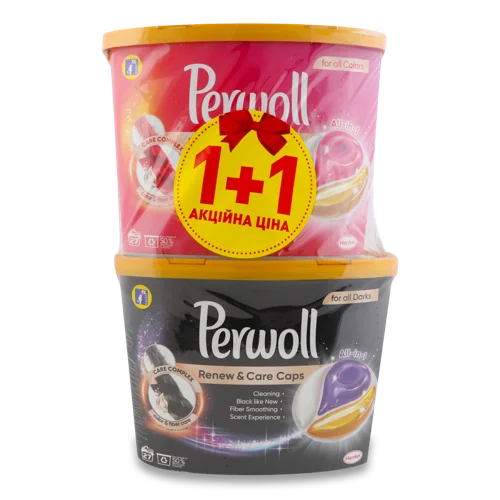 Засіб для Прання В Капсулах Renew&Care Perwoll для Кольорових Та Темних Речей, 54х14.5г