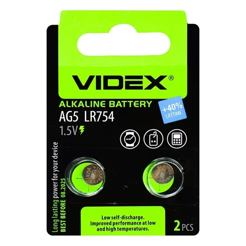 Батарейка Videx лужна AG5 LR754 2шт