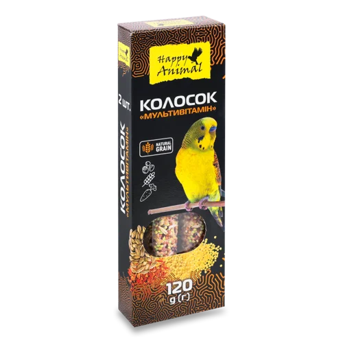 Ласощі Для Декоративних Птахів Мультивітамін Колосок Happy Animal, Картонна Упаковка 120г