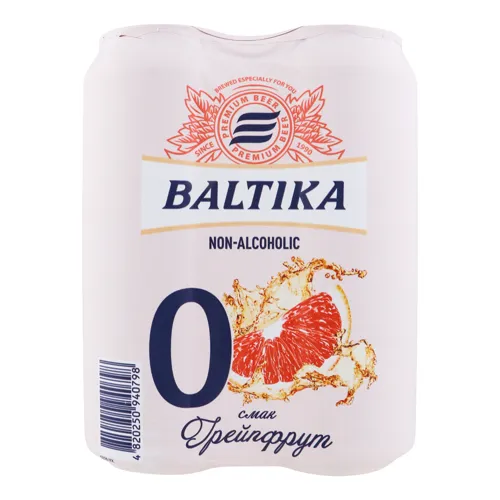 Пиво спеціальне 4х0.5л 0% світле пастеризоване Грейпфрут Baltika з/б