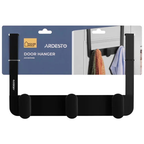 Дверний вішак Ardesto Minimalism чорний на 3 гачки 30*3*20см