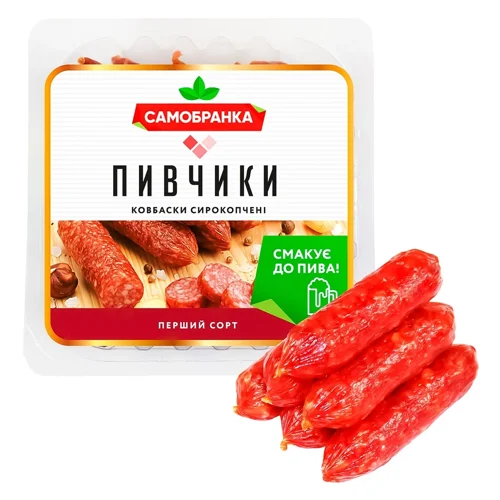 Ковбаски Самобранка Пивчики сирокопчені 1/г 100г