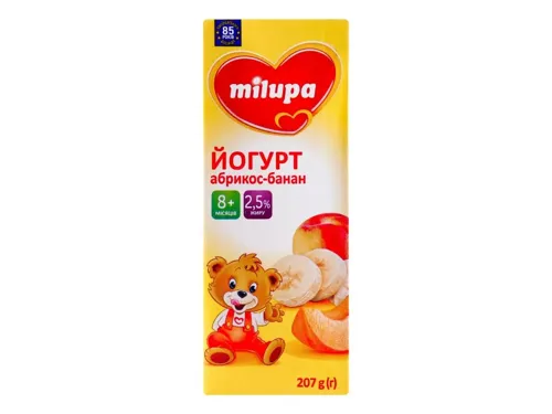 Йогурт 2.5% для дітей 8міс+ Абрикос-банан Milupa т/п 207г