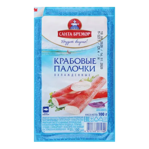 Палички крабові пастеризовані Класичні Санта Бремор охл в/у 100г