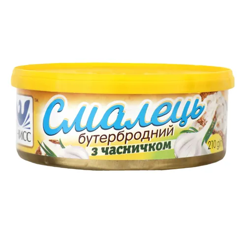 Смалець бутербродний з часничком Онисс з залізній банці 210г