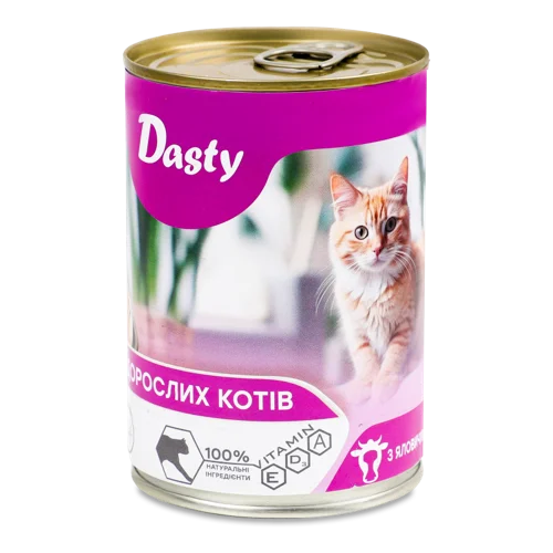 Вологий Повнораціонний Корм Для Дорослих Котів З Яловичиною Dasty, З/б 415г