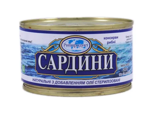 Сардини "Рибпродукт" натуральна з додаванням олії №5, 240г
