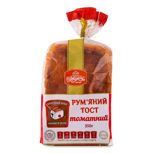 Хліб Тостовий Пшеничний Формовий Томатний Рум'яний, нарізка, 350г