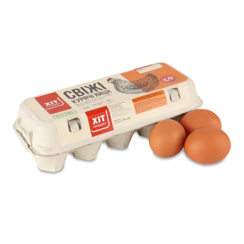 Яйця Курячі Свіжі, Хіт Продукт, С0, Картонна Упаковка, 10 Шт