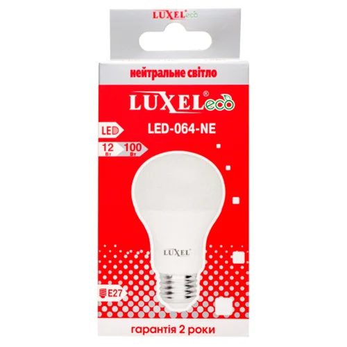 Лампа Luxel LED куля нейтральне світло 12Вт A60 E27 4000К 064-NE