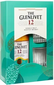 Віскі The Glenlivet 12 років витримки 0.7л 40% в подарунковій упаковці + 2 стакани