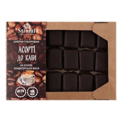 Цукерки на основі кондитерської маси глазуровані Асорті до кави Stimul confectionery к/у 290г