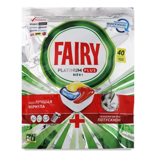 Засіб Для Миття Посуду В Посудомийних Машинах В Капсулах Все В 1 Platinum Plus Fairy, 40 шт