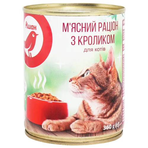 Корм вологий Auchan М'ясний раціон з кроликом для котів 360г