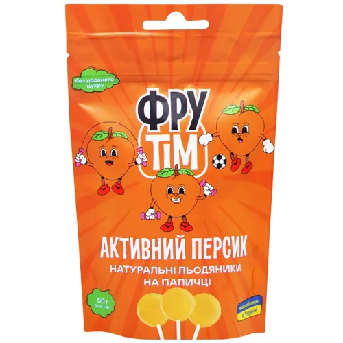 Льодяники Фрутім Активний Персик на паличці без цукру 50г