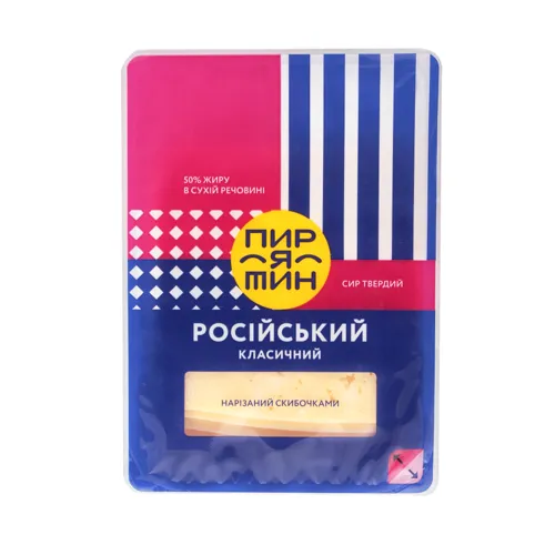 Сир 50% твердий скибочки нарізані Український класичний Пирятин лоток 150г