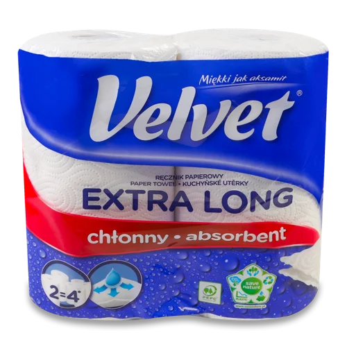 Рушники паперові кухонні 2-шарові Extra Long Velvet, 2шт