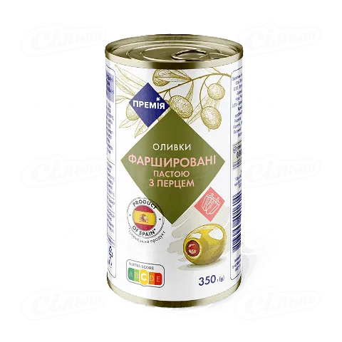 Оливки зелені «Премія»® фаршировані з паприкою, 350г