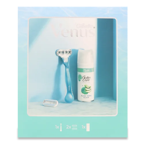 Гель для Гоління Aloe Vera Glide Sensitive Satin Care 75мл Gillette, набір бритва зі змінними касетами