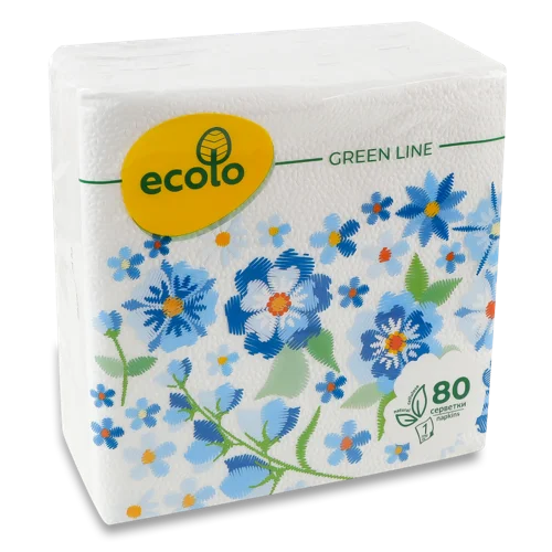 Паперові Серветки Green Line Ecolo 325х325мм, одношарові, 80шт