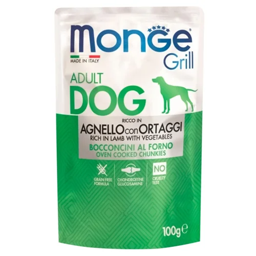Корм вологий Monge Grill з ягням та овочами для собак 100г