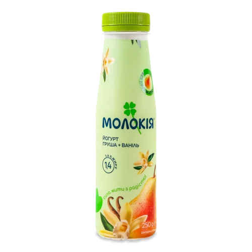 Йогурт Натуральний Питний 1.4% Груша-Ваніль Молокія п/пл, 250г