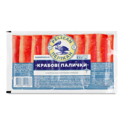 Крабові Палички Заморожені З Білою Океанічною Рибою Пелікан В/У, 240г