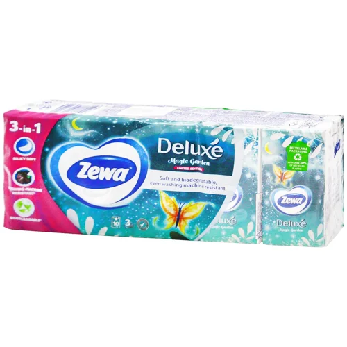 Паперові носові хусточки Zewa Deluxe 3 шари 10 упаковок по 10 шт